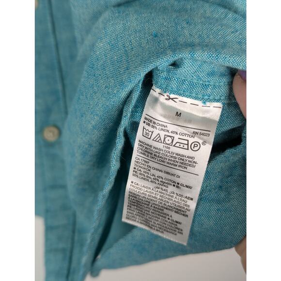Old navy slim Sz M Teal green mens Linen shirt GUC Chest 41"CB length31"Sleev26" - Picture 6 of 7